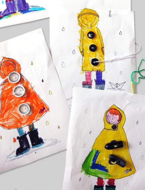 Coloring tutorial for childrens handmade little man wearing a raincoat