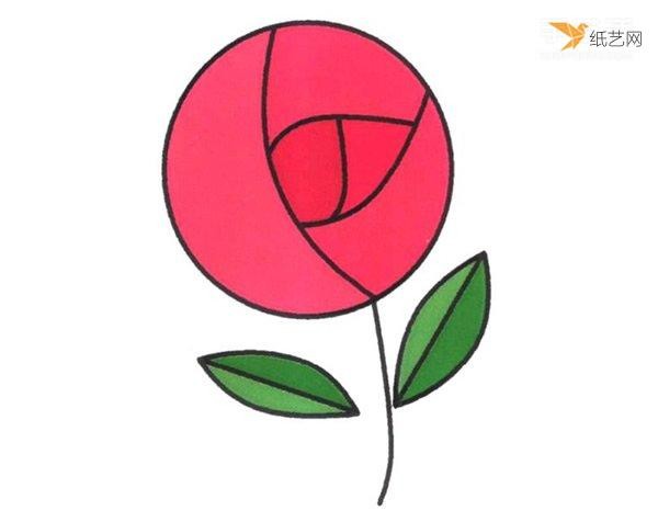 A simple drawing of a bright red rose with pictures and steps