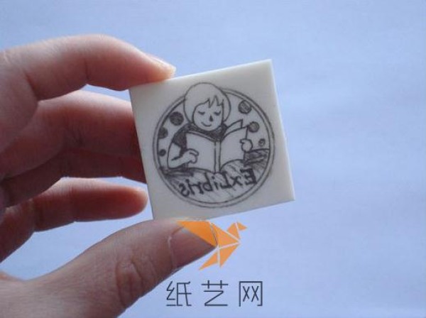 Beautiful little girl reading rubber stamp making tutorial