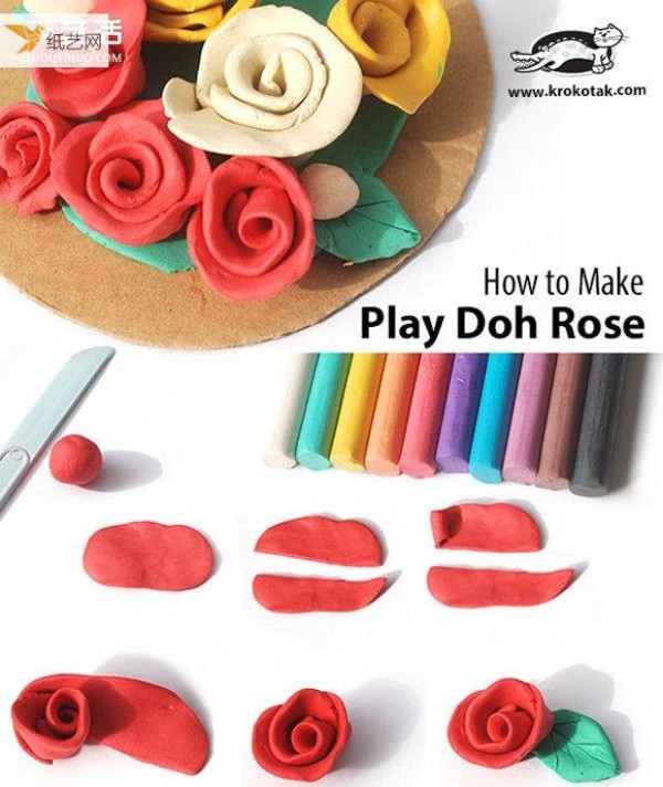 Illustrated tutorial for making a rose using plasticine