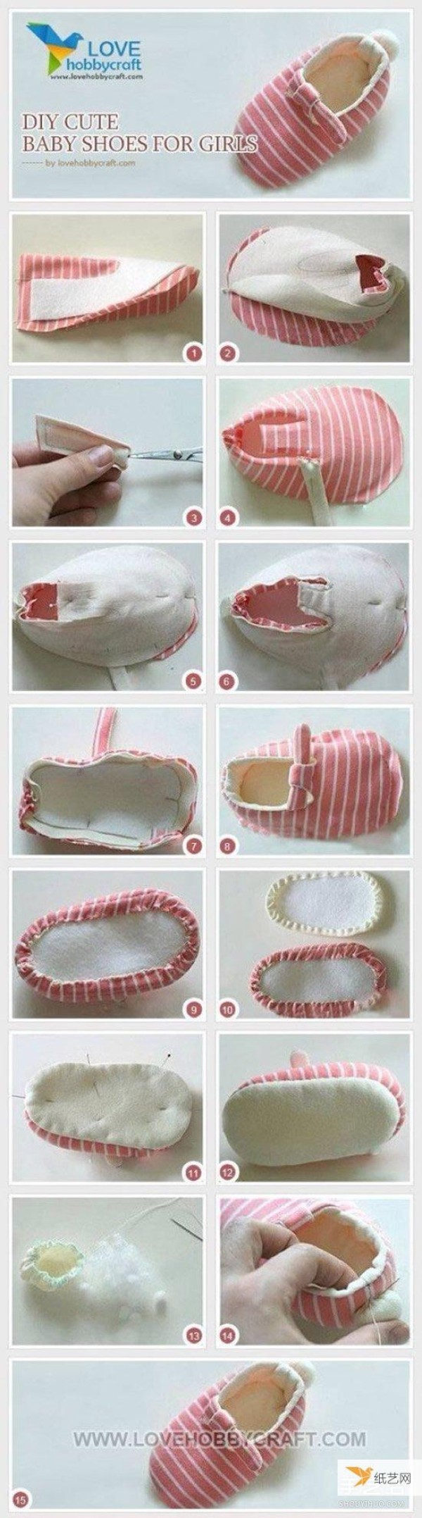 Illustrated tutorial on the production process of nine different types of baby shoes