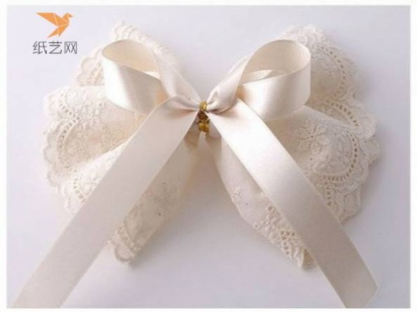 Fabric art tutorial Aesthetic style white embroidered bow decorative hairpin fabric art making tutorial