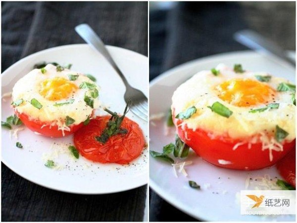 A new way to eat breakfast by beating eggs into tomatoes and then baking them in the oven