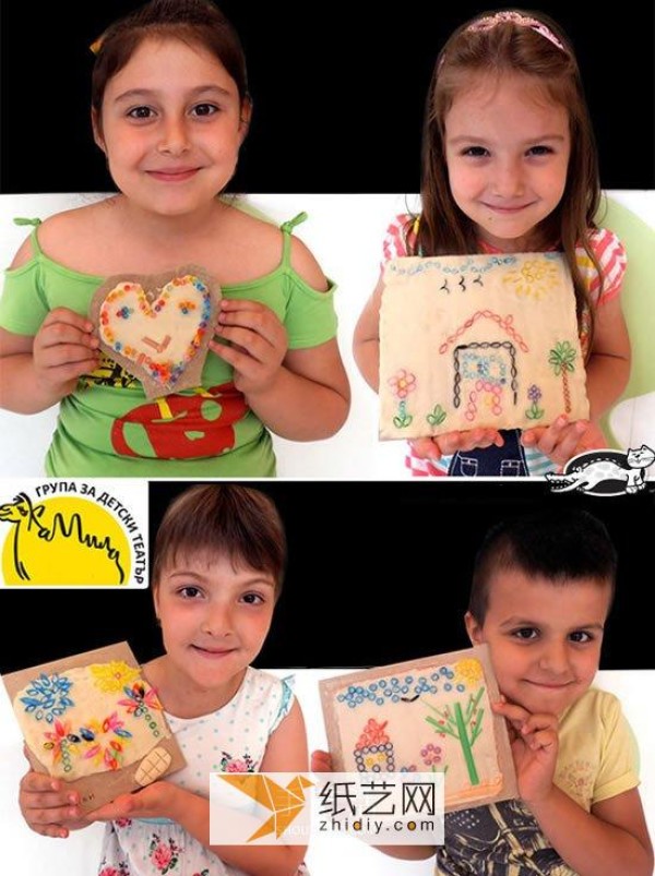 Pictures of simple childrens straw drawing works. Learn two steps to make a simple and beautiful straw collage.