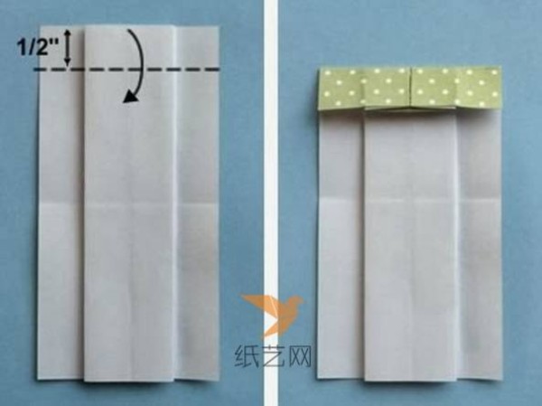 Illustrated tutorial on how to fold an origami skirt on a handmade greeting card