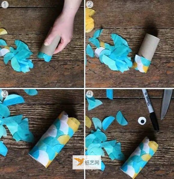 Illustration of how children make fish lanterns