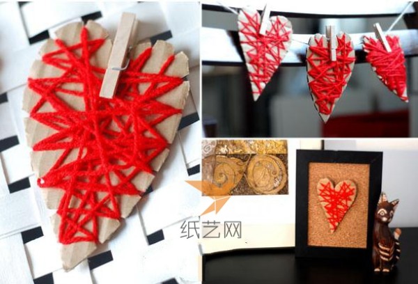 Simple yarn knitting heart-shaped Valentines Day decoration tutorial