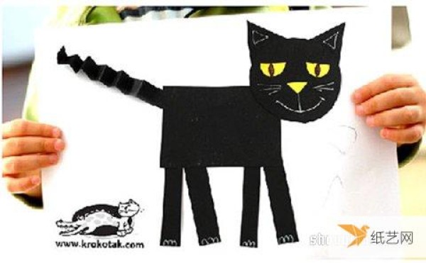 Very simple tutorial on how to make paper-cut black cat collage