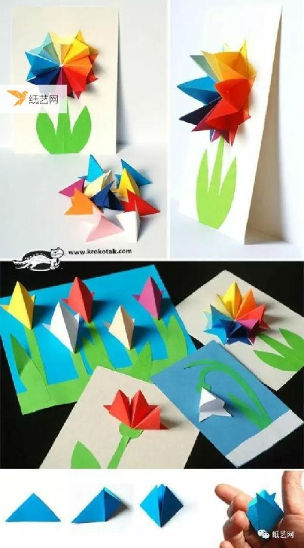 Simple paper art plant tutorial, tulips, cherries, seven-color flowers