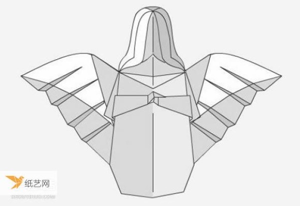 Illustrated tutorial on using origami to fold a three-dimensional angel with wings