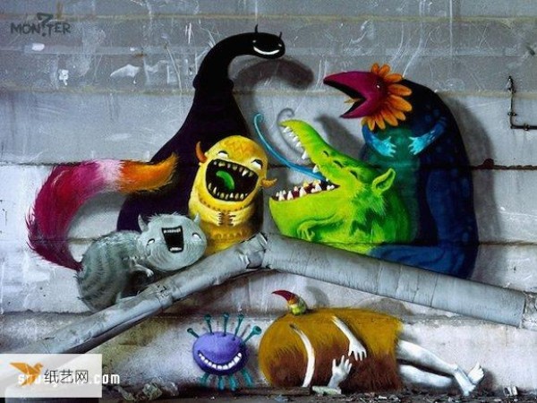 Monsters are not scary cute abandoned warehouse monster graffiti art