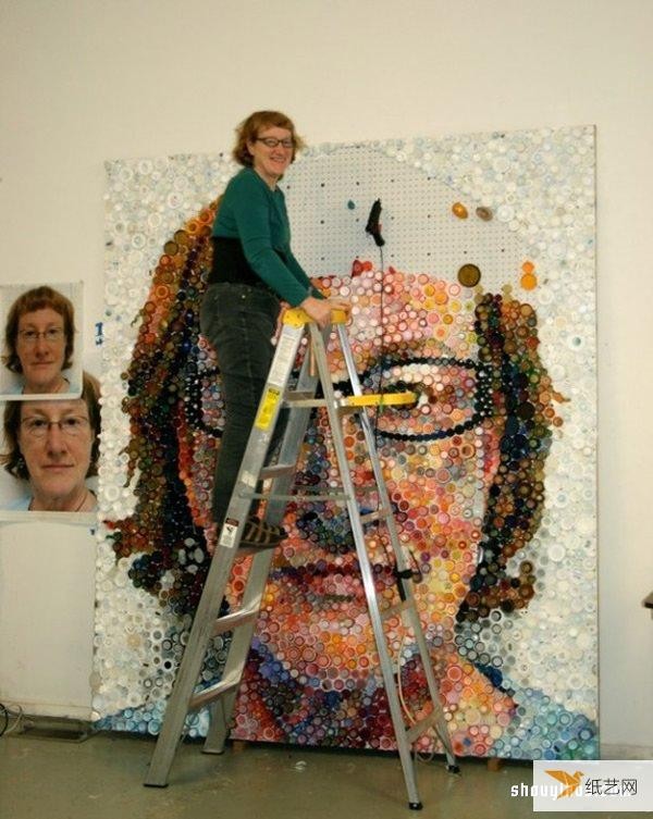 Use more than 7,000 plastic bottle caps to create realistic portraits of your own