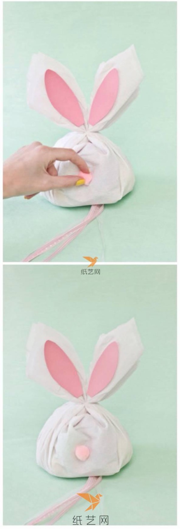 Tutorial on how to make a cute rabbit-shaped cloth bag