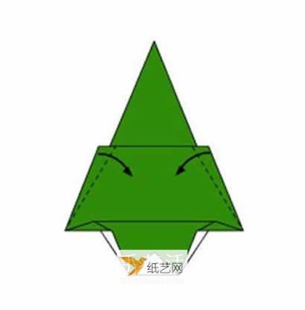 Illustration of folding a Christmas tree using a piece of origami paper