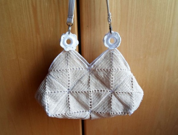 Handmade crochet simple and elegant patchwork satchel making tutorial pattern illustration