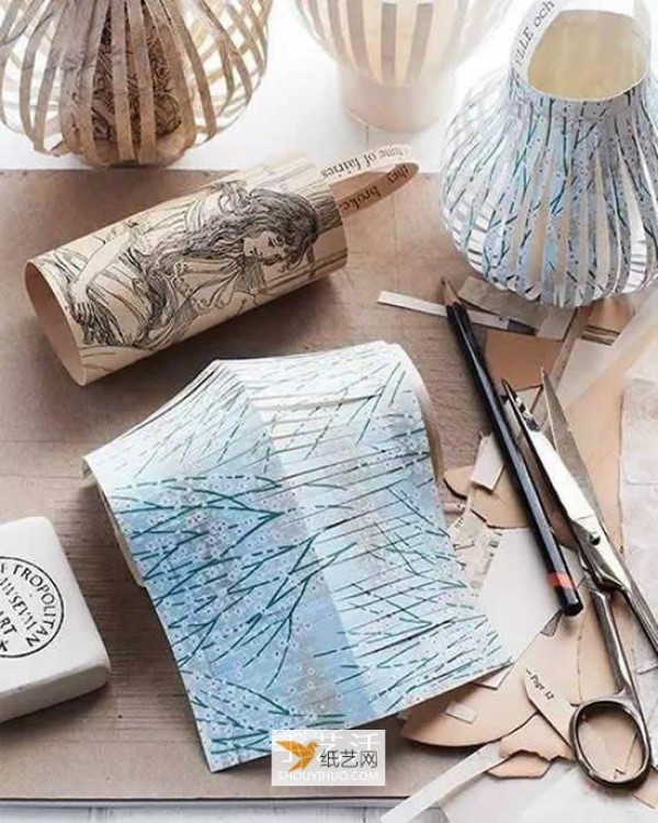 Pictures of the steps for making simple and beautiful handmade paper lanterns