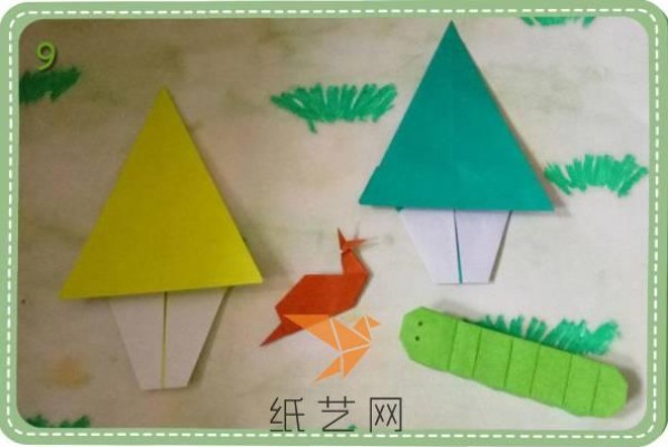 Childrens handmade origami tree clip art Mothers Day gift making tutorial