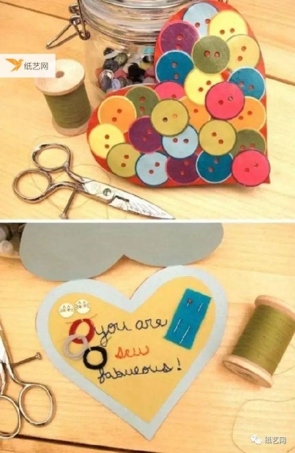 DIY button greeting cards, you can do this with unused buttons at home.