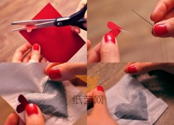 Illustrated tutorial on how to make handmade hearts for Valentine’s Day paper art tea bags