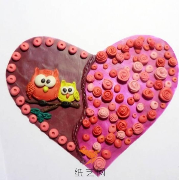 Tutorial on making beautiful heart-shaped owl and rose flower clay for Valentine’s Day gift