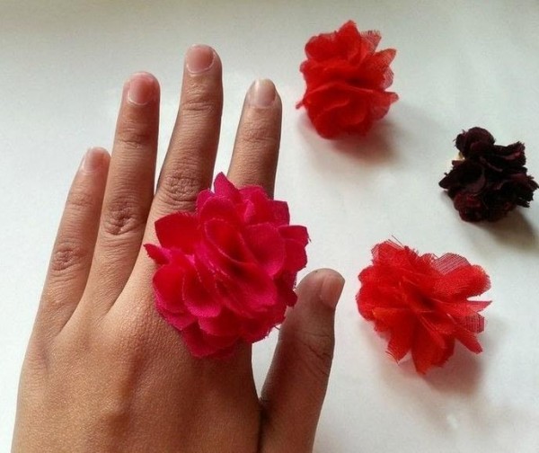 Korean style ring DIY fabric flower ring making tutorial