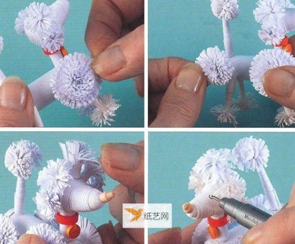 Illustration of how to make paper-quilled poodles by hand