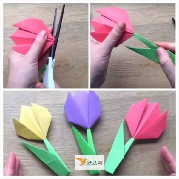 Illustration of how to fold tulip stems and leaves