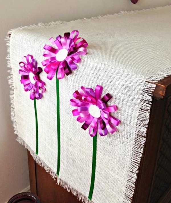 Beautiful ribbon flower tablecloth decoration making tutorial