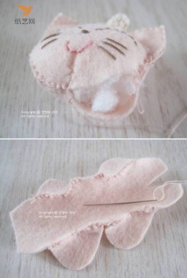 Non-woven fabric tutorial: The non-woven laughing cat who loves to apply blush