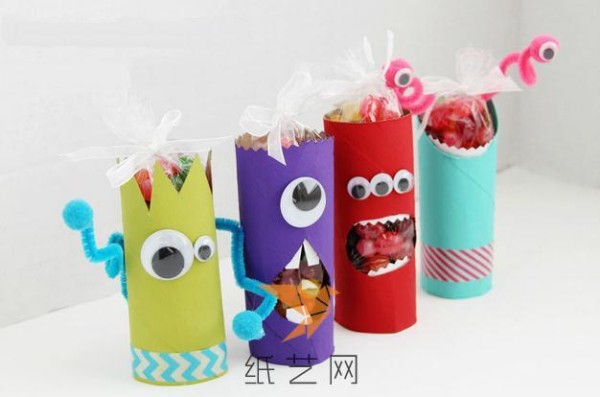 Tutorial on how to make a little monster candy box from a toilet paper tube