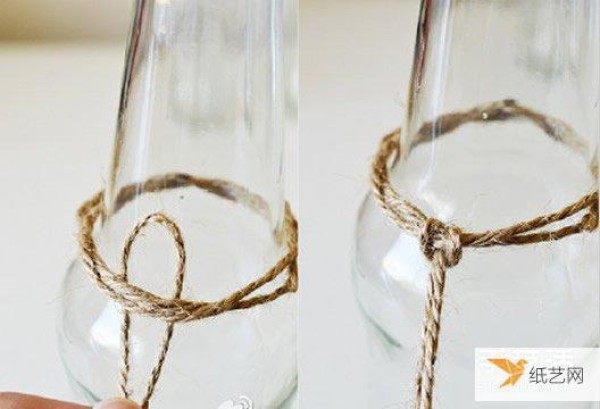 How to make a personalized hanging vase using hemp rope and glass bottles