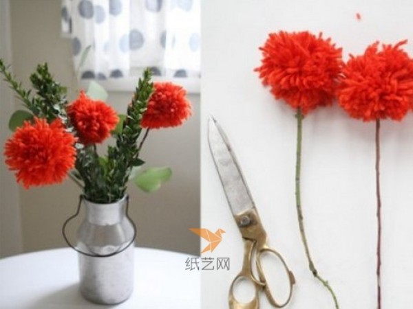 DIY tutorial for making woolen fluffy ball flowers