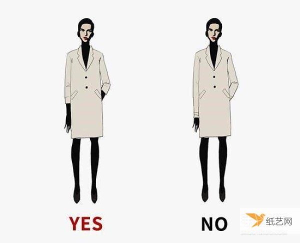 Very simple illustration of dressing rules. Good proportions can highlight tallness and thinness