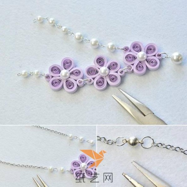 Tutorial on how to make a paper quilled flower beaded necklace for the New Year gift