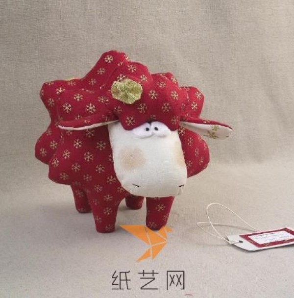 Festive fabric lamb doll, mascot for the Year of the Sheep