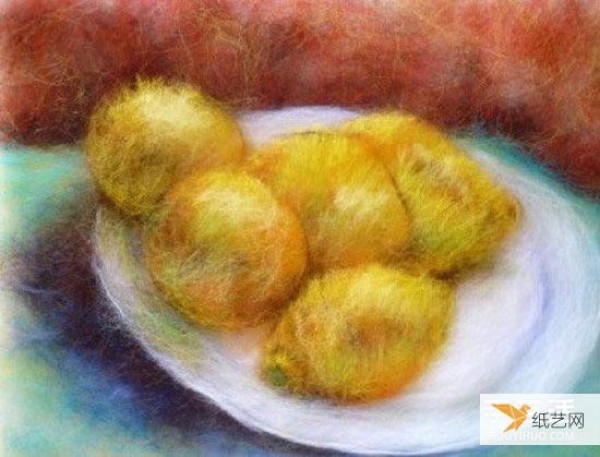 Illustration of how to draw fruit wool felt with a special texture of wool that looks like an oil painting