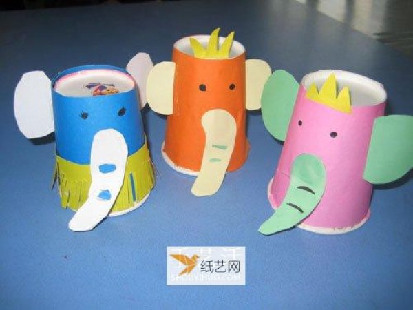 Simple handmade paper cups made by kindergarten children