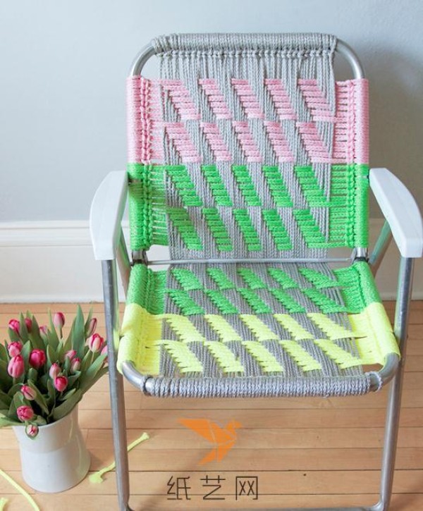 Old folding chair transformed into a fresh woven folding chair making tutorial