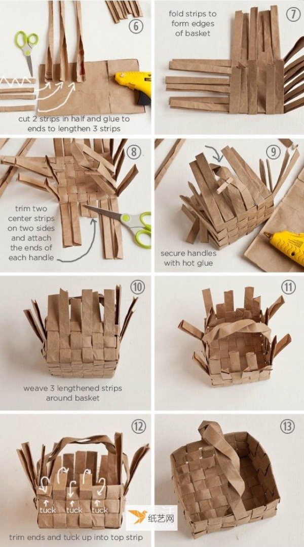 Illustration of how to use kraft paper bags to make storage baskets