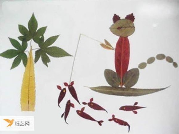 Children collect leaves and paste various animal stickers on them