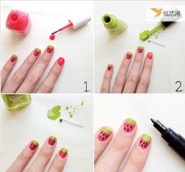 Pictures of nine simple manicure tutorial steps for making various styles