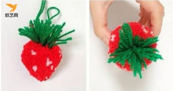 Illustrated tutorial on how to make cute yarn balls with strawberries by hand