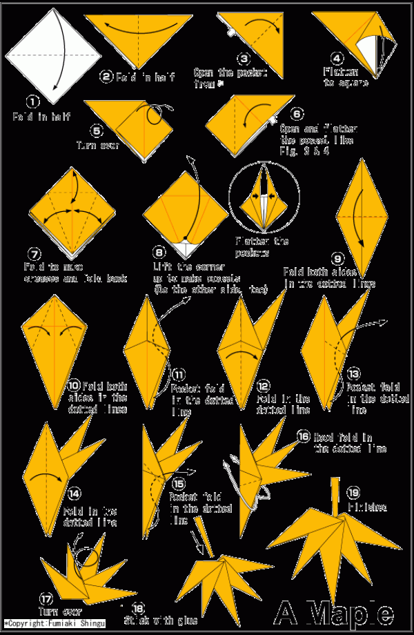 Simple origami tutorial for children to make origami maple leaves