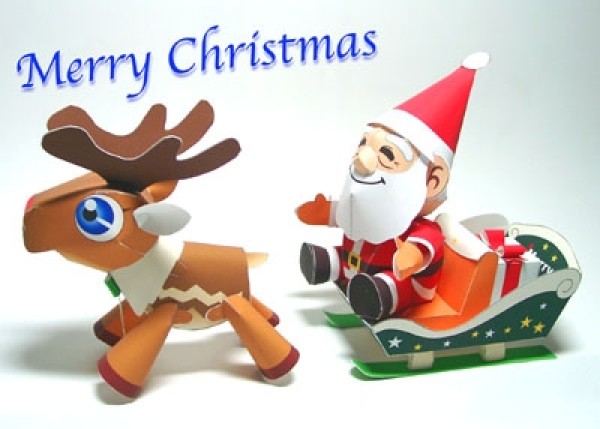 【Paper Model】Christmas Reindeer, Santa Claus and Sleigh Paper Model Free Download and Tutorial