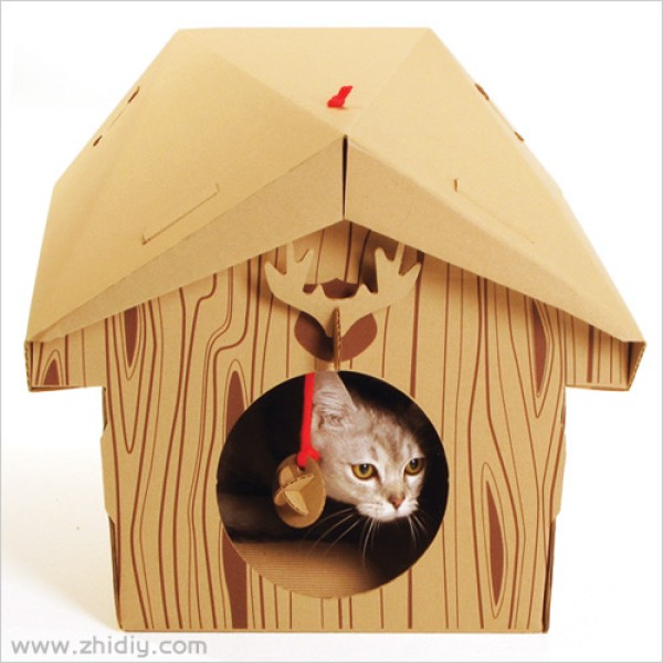 Cats house made of cardboard