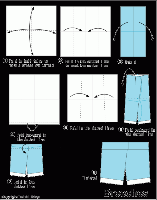 Simple origami clothing tutorial for children - shorts