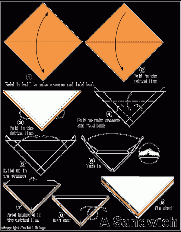 Simple handmade origami tutorial for delicious childrens sandwiches