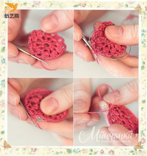 Illustrated tutorial on how to make handmade crochet festive New Year earrings