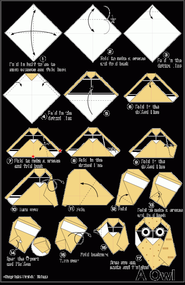 Simple origami tutorial for children to make origami owl