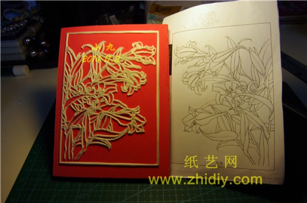 Rubber stamp line drawing lily flower tutorial